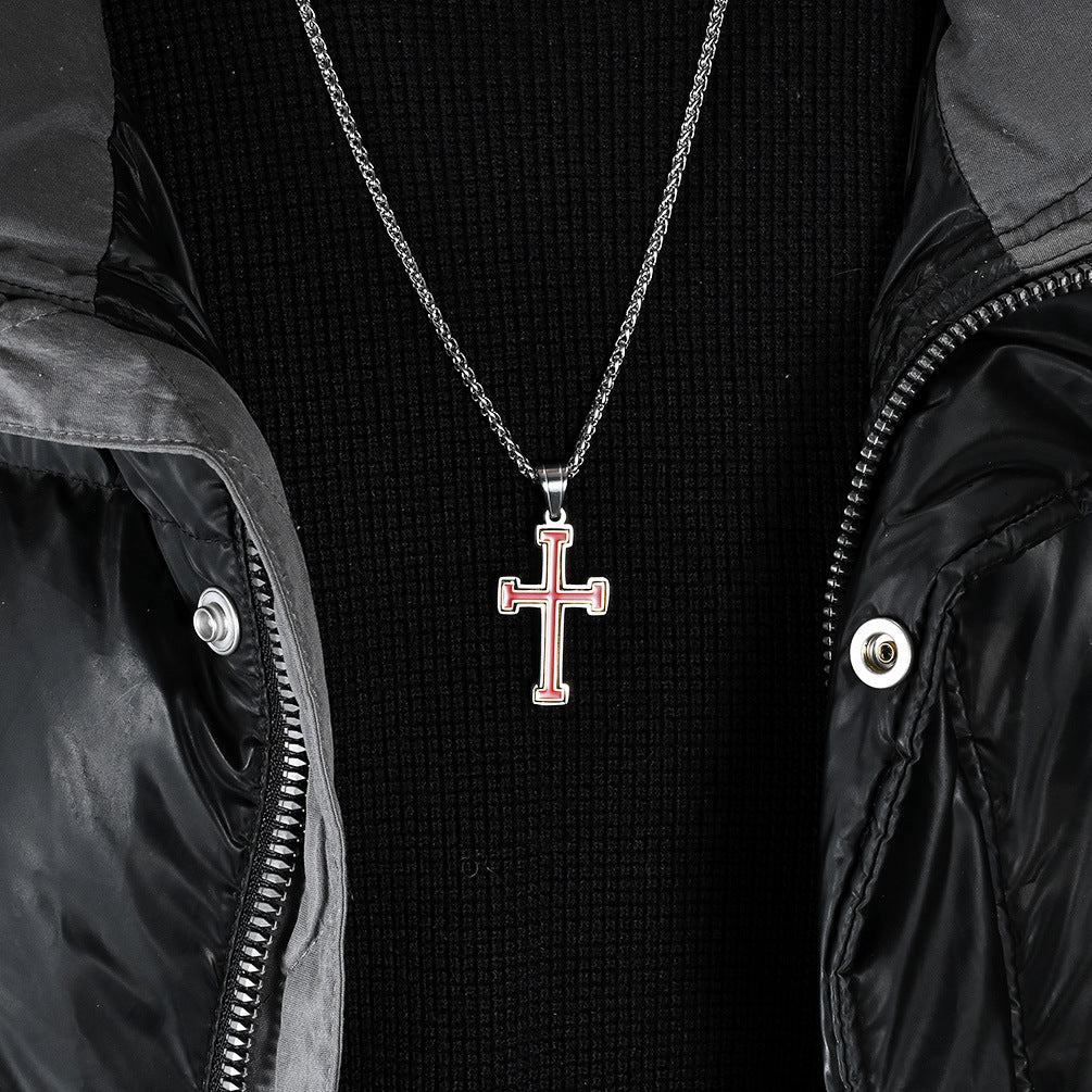 Cross-Border European And American Wind Titanium Steel Oil Dripping Cross Necklace Pendant For Men