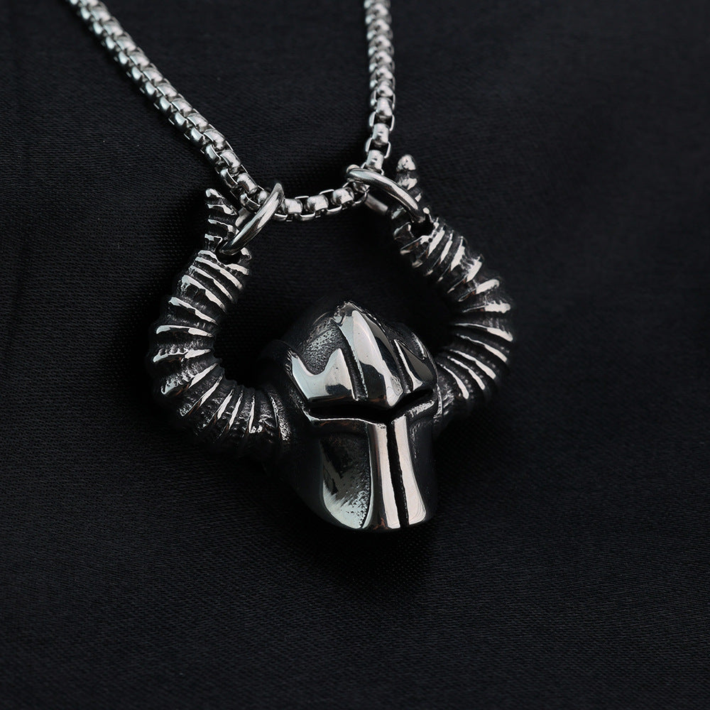 Vintage Men's Stainless Steel Viking Odin Helmet Necklace