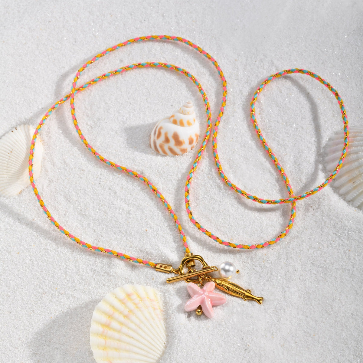 Hot-Selling Temu Ocean Wind Stainless Steel Sea Star Imitation Pearl Blue Braided Rope Necklace