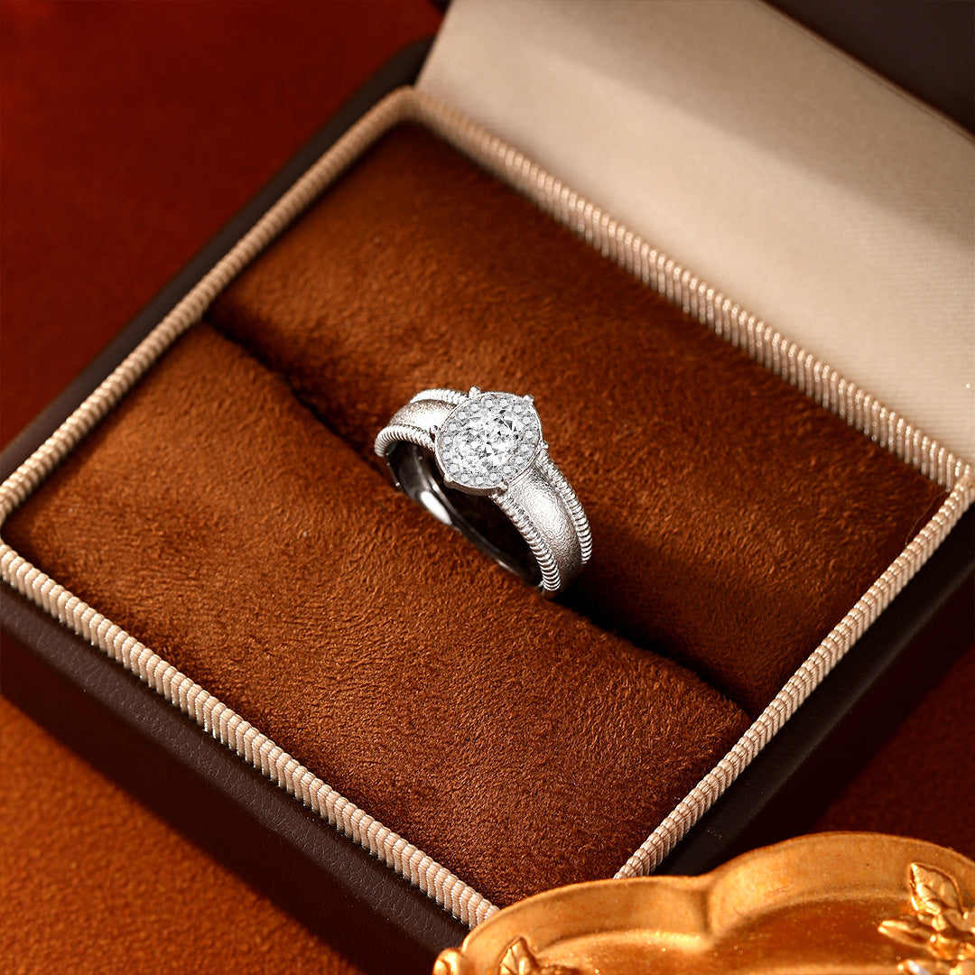 Planderful S925 Sterling Silver Zircon Ring For Women Adjustable Brushed Retro Luxury