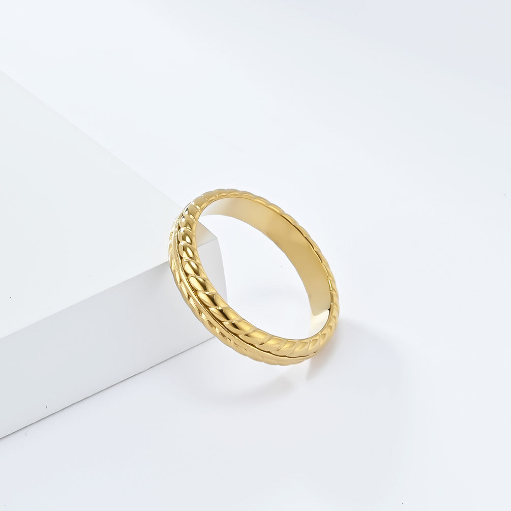 Planderful Titanium Steel Ring Wheat Ear Pattern Light Luxury Versatile Everyday Genie for Men and Women
