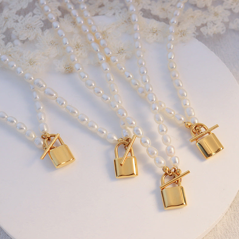 Chic 18K Gold Plated Pearl Necklace with OT Buckle Lock