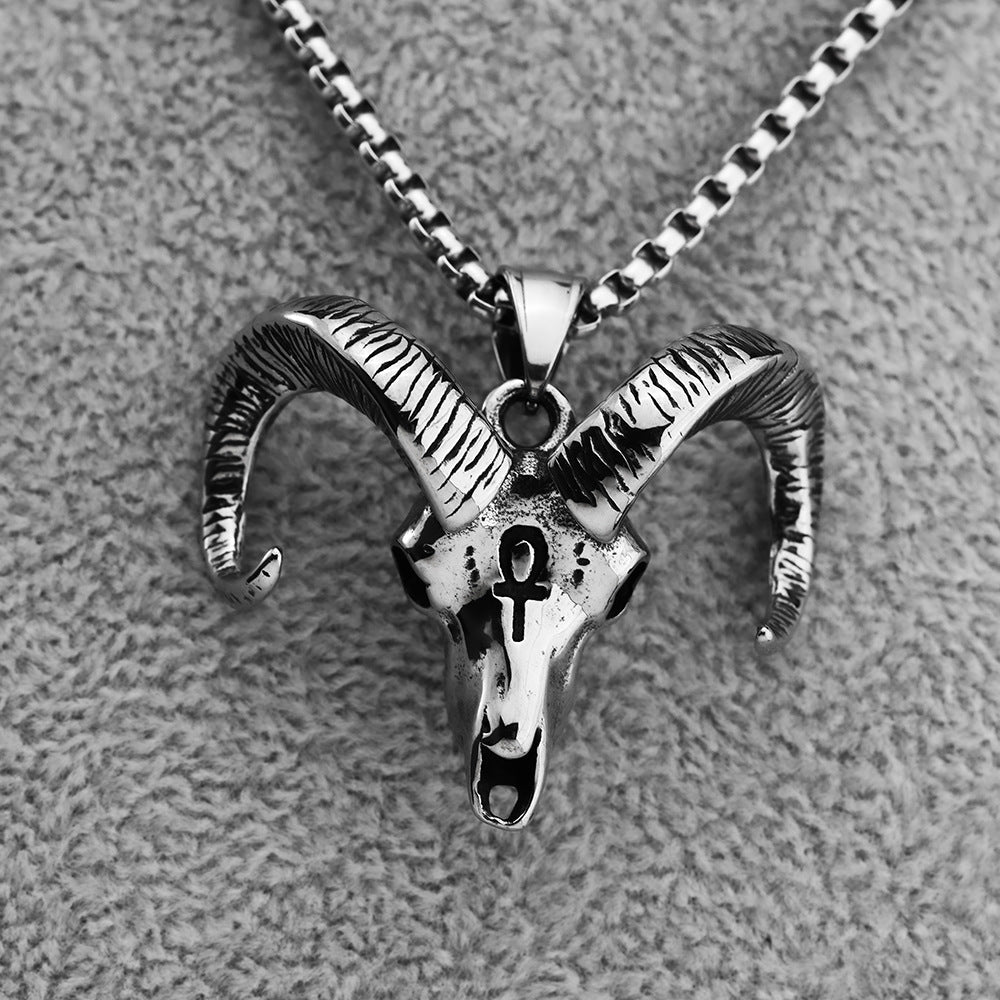 Nordic Retro Stainless Steel Men's Pendant Sheep Head Anka Cross