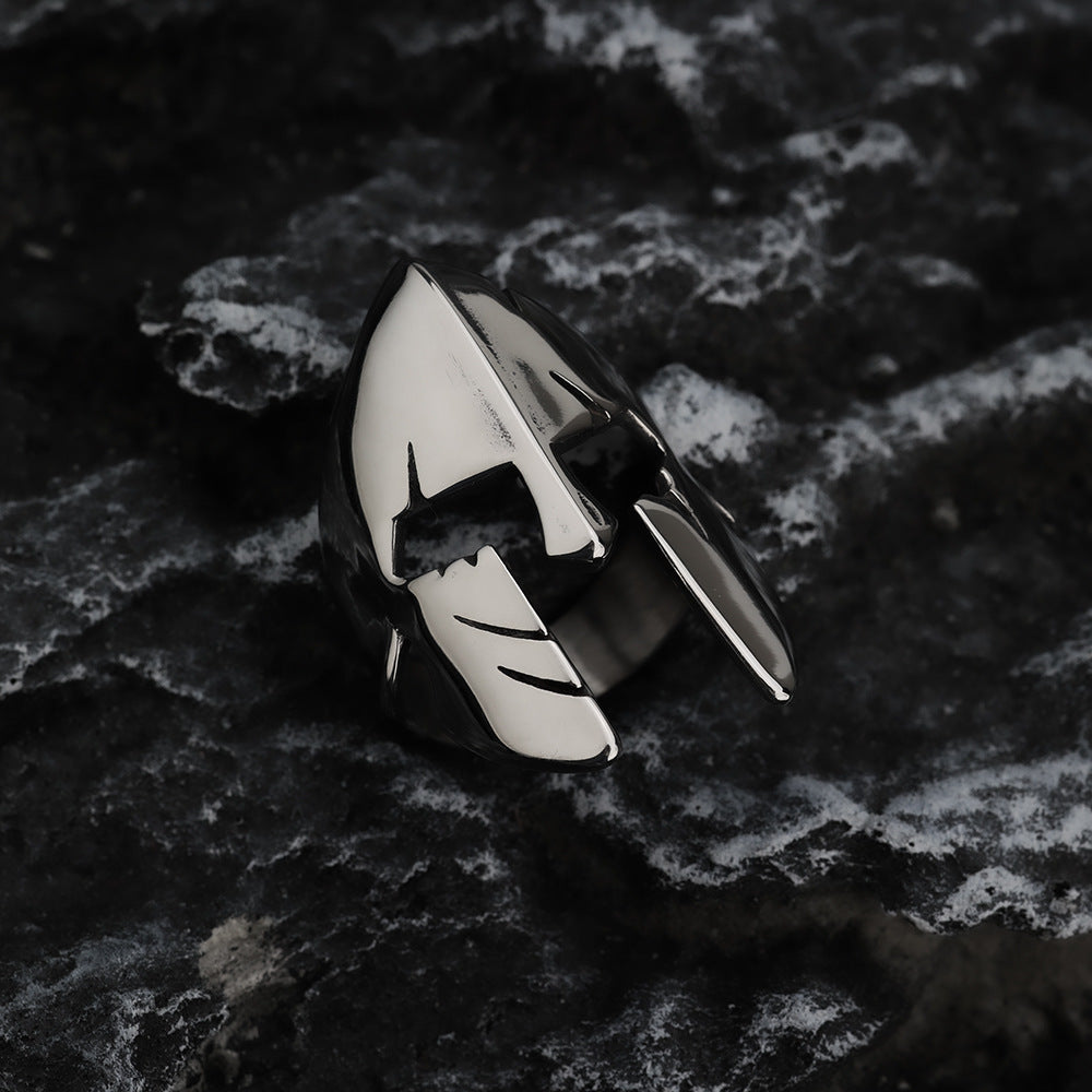 Viking Warrior Ring for Men Durable Titanium Steel Smooth Mask Design by Planderful