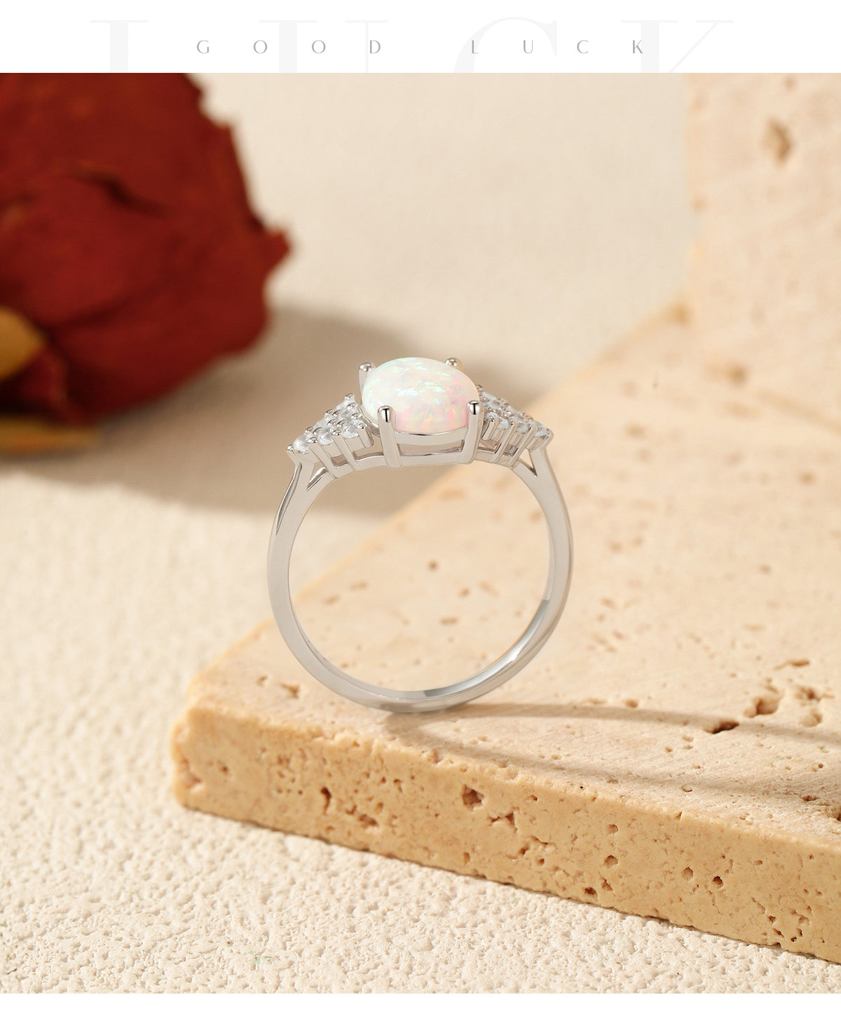 925 Sterling Silver Opal Oval Ring