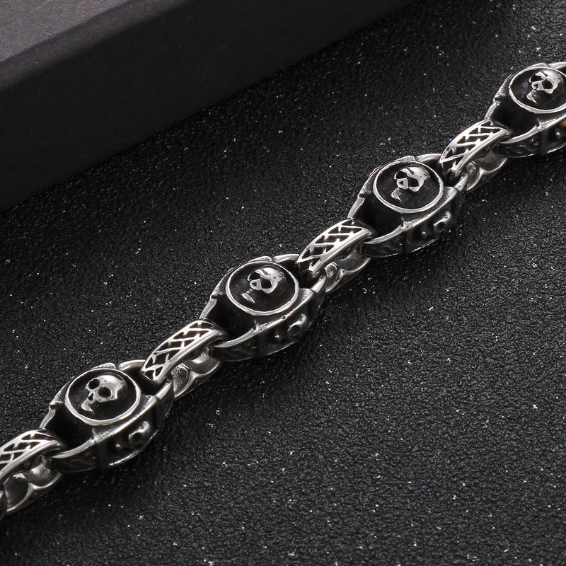 Vintage-Inspired Korean Skull Bracelet with Punk Pig Nose Design in Titanium Steel for Men