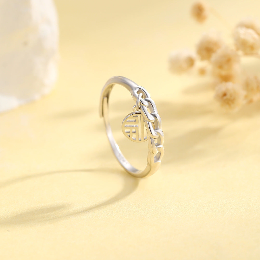 Planderful Sterling Silver Blessing Ring For Women Adjustable Light Luxury Ins Style Jewelry