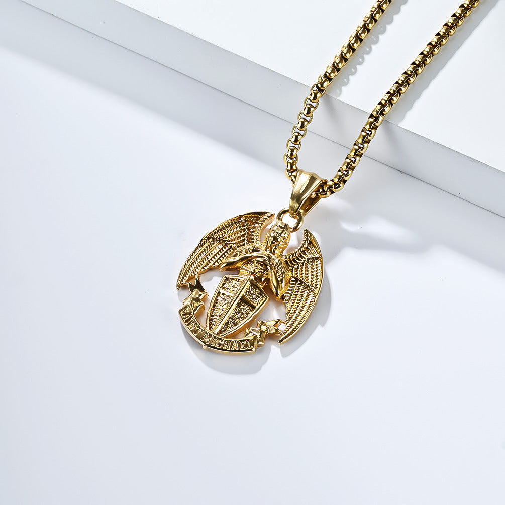 Planderful Titanium Steel St Michael Necklace For Men Vintage Punk Pendant Wear Iconic Streetwear