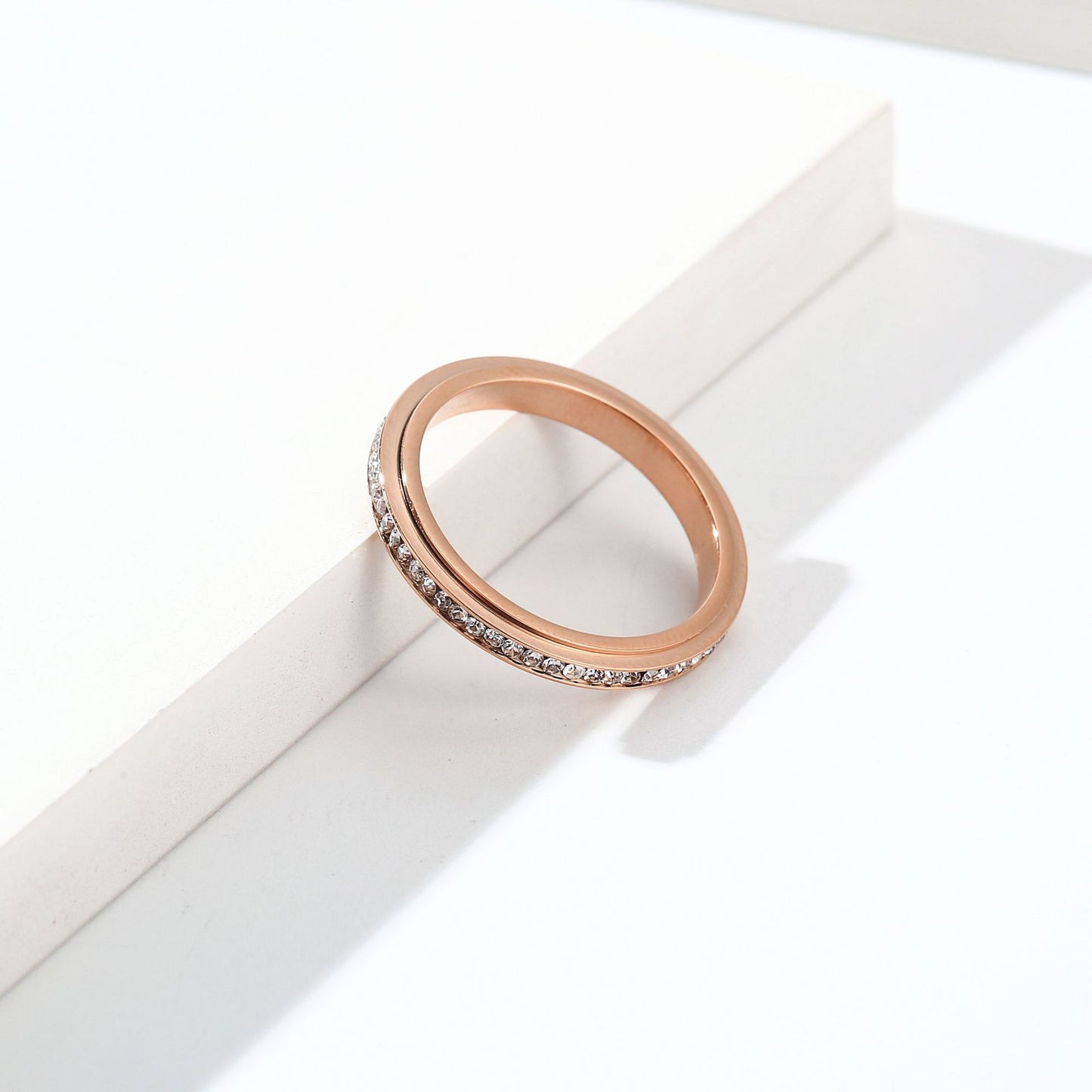 Cross-Border 3mm Full Zircon Rotatable Light Luxury Ring