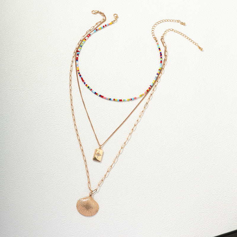 Vibrant Rainbow Beaded Collar Necklace Set with Venus Pendant