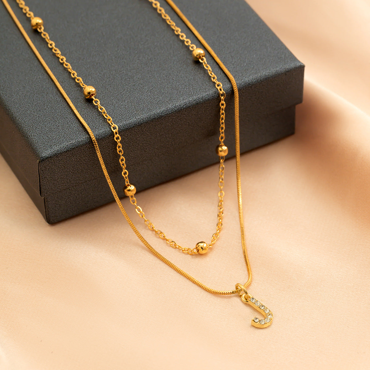 Elegant Diamond-Lined Letter Pendant Necklace with Snake Bone Chain
