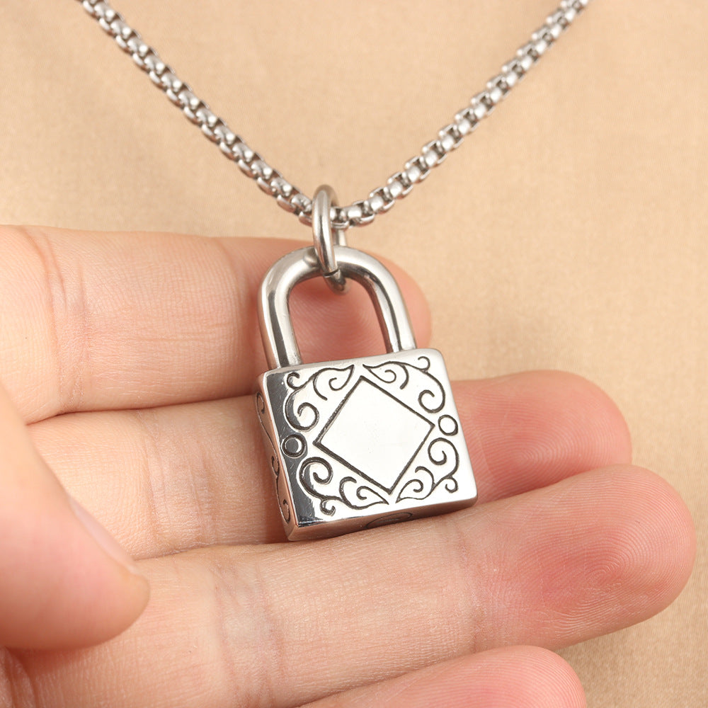 European And American Stainless Steel Retro Lock Head Pendant
