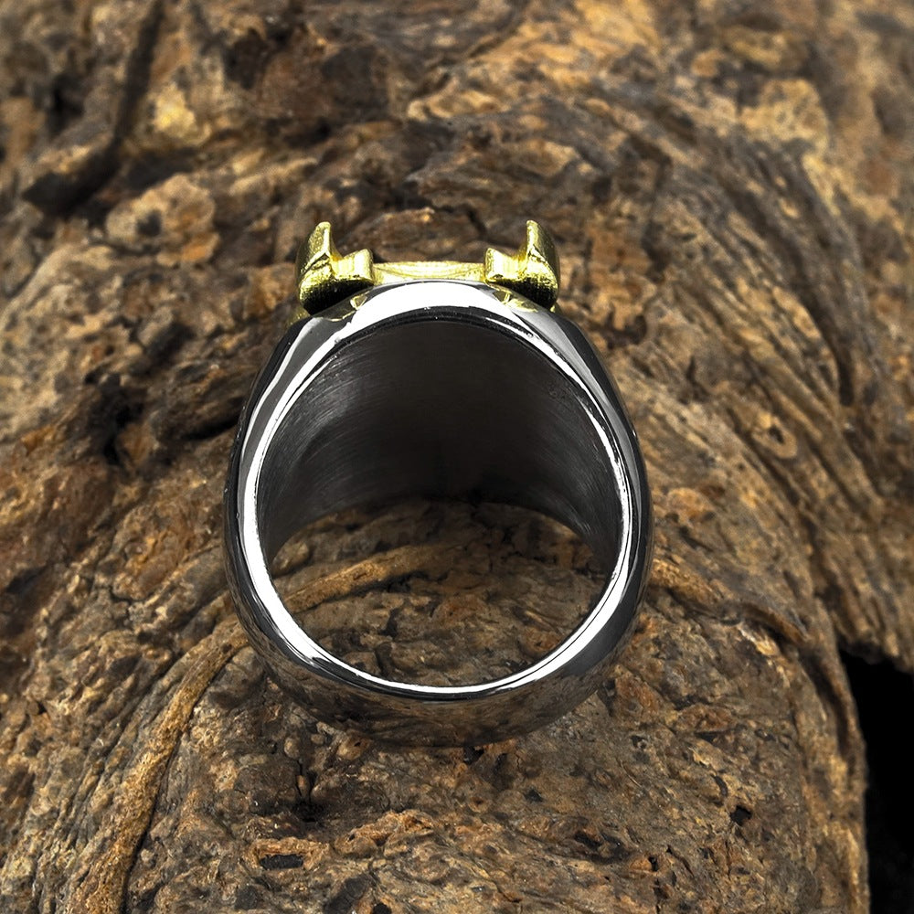 European And American Jewelry Wholesale Men's Titanium Steel Ring Retro Wolf Head Viking Rune Compass Ring Rust Free