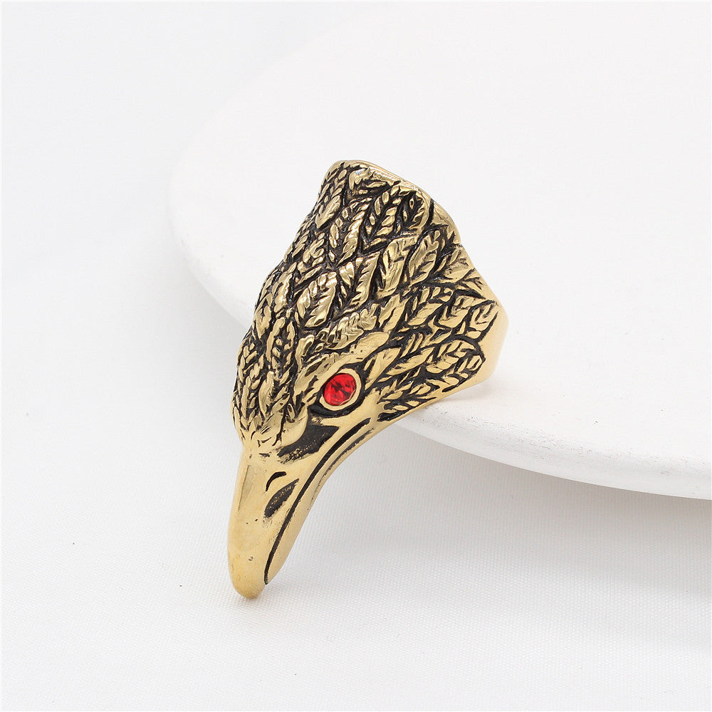 Planderful Titanium Steel Ring For Men And Women Domineering Eagle Zircon Eyes Protection Jewelry