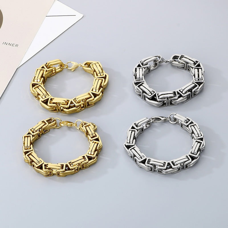 12/15mm Thick Chain Emperor Chain Men's Necklace Bracelet Hip-Hop Double-Piece Knot Chain Stainless