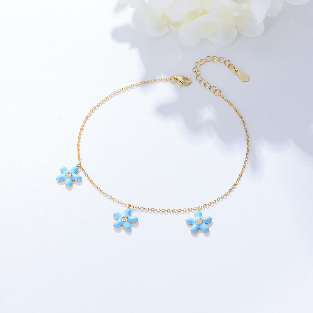 Wish Creative Bohemian Sterling Silver Drip Oil Inlaid Zircon Starfish Anklet Girl Summer Bracelet
