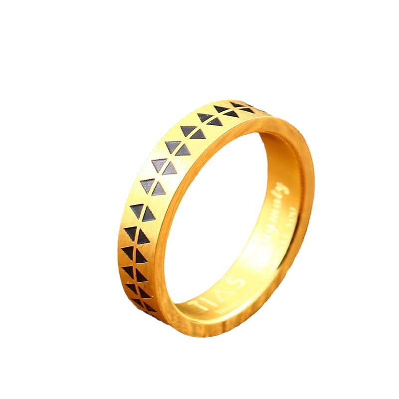 Takahashi Shield Etched Serrated Tattoo Ring - Elegant Titanium Steel Accessory for All