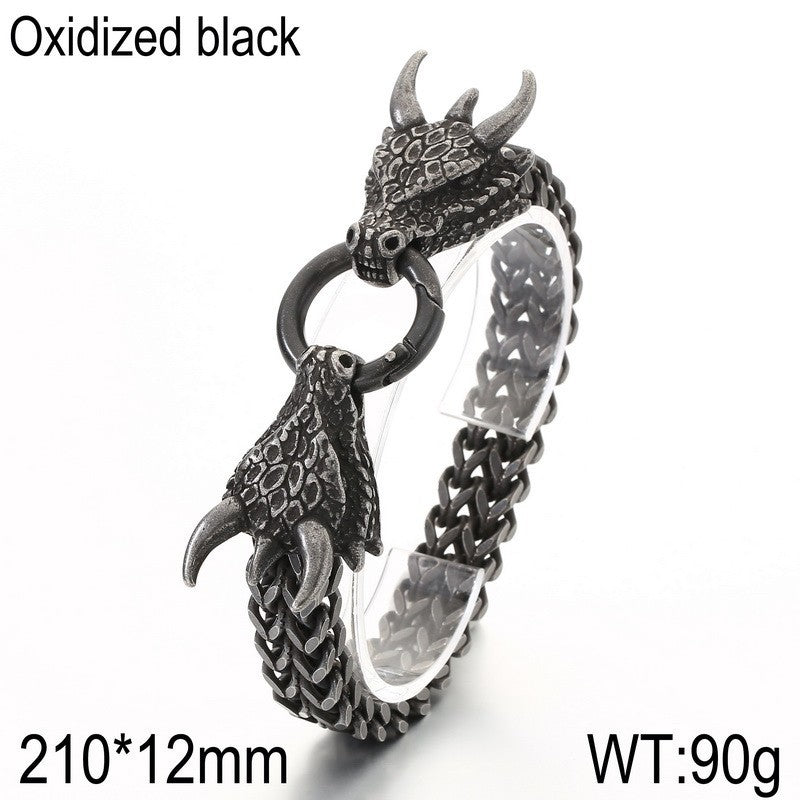 Smear Dragon – Punk Style Vacuum Electroplating Dragon Head Front & Back Chain Bracelet