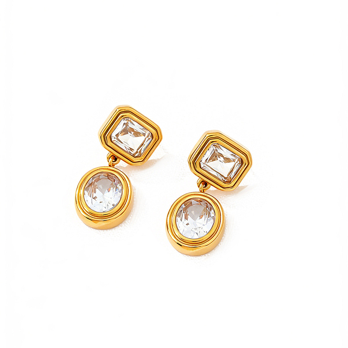 Planderful Vienna Verve European American Style Double Layer Zircon Inlaid Stainless Steel Stud Earrings For Women