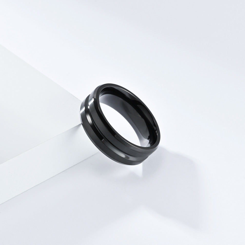 V-Slot Brushed Titanium Steel Ring for Neutral Fashion