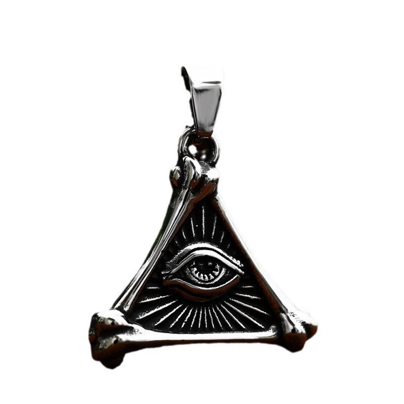 Titanium Steel Retro Triangle Pendant with Devil's Eye Design for Men - Wholesale Jewelry