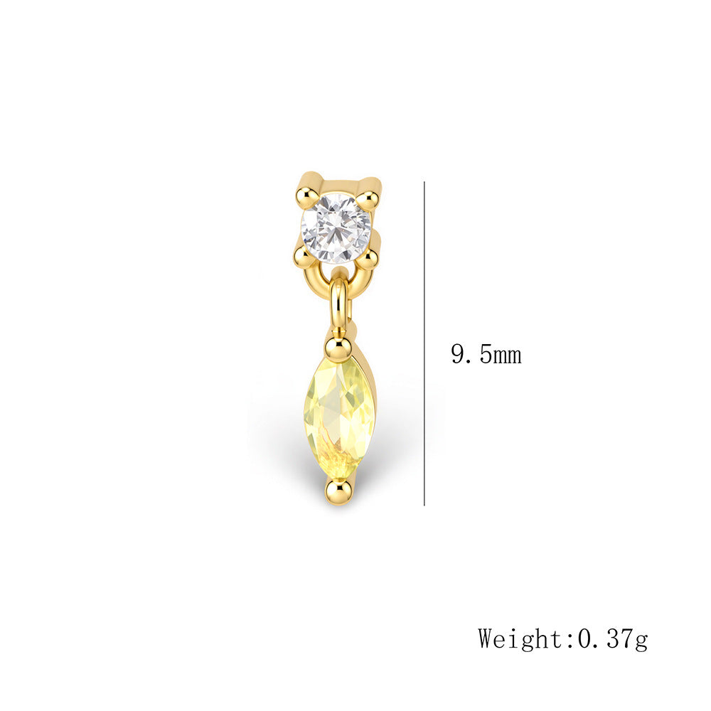 S925 Sterling Silver Horse'S Eye Zircon Puncture Thread Pinna Puncture Earbone Stud Earrings