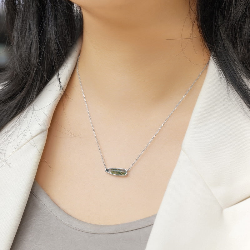 S925 Sterling Silver Moss Agate Pendant Necklace