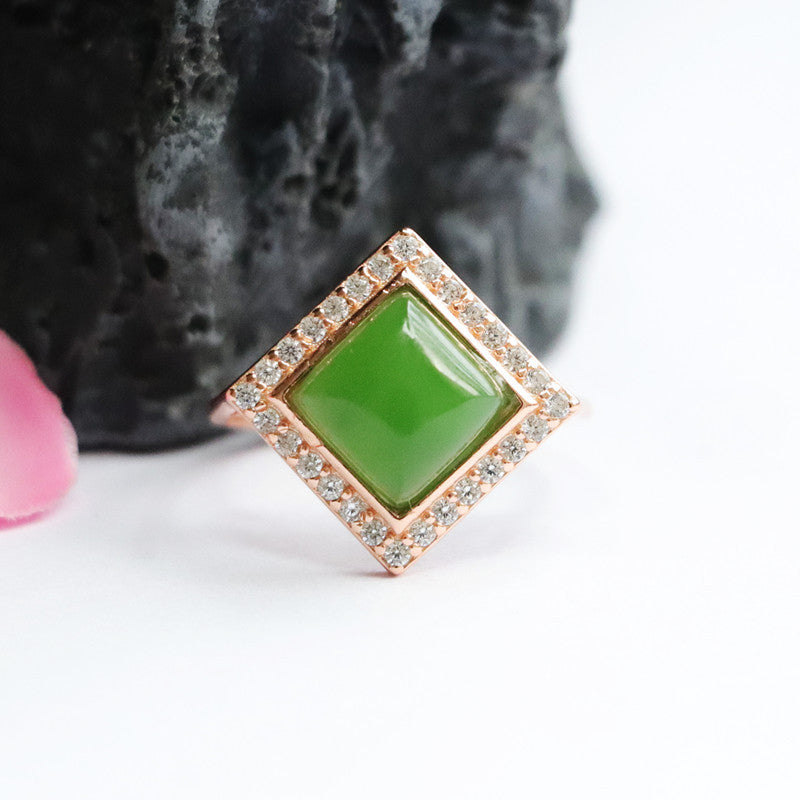 925 Sterling Silver Hetian Jasper Square Ring
