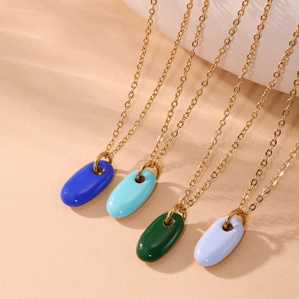 Planderful Oval Pendant Necklace 18K Gold Plated For Women