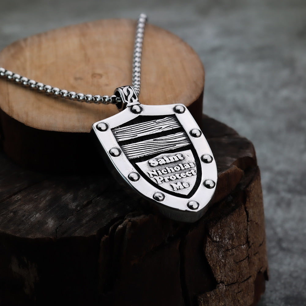 Planderful Shop Titanium Steel Pendant Necklace Guardian Shield For Men Hip Hop Style Durable Bold