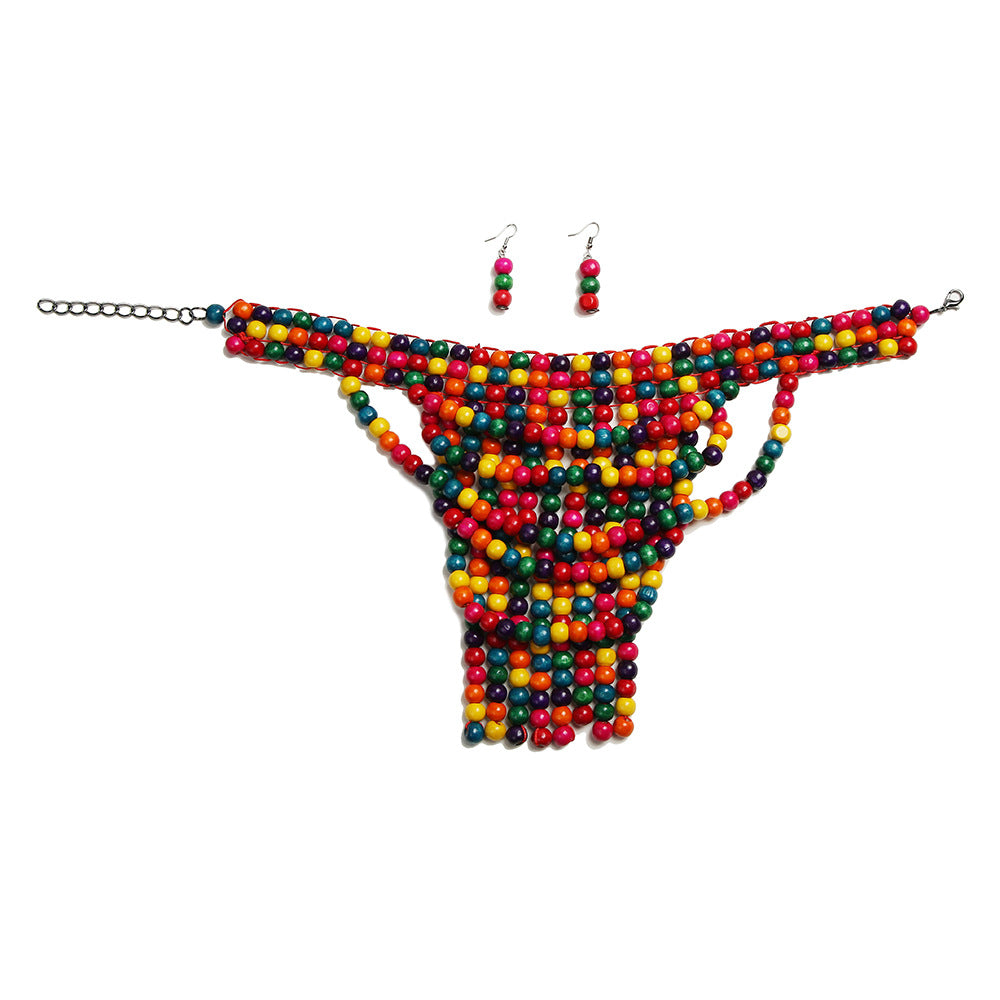 African Savanna Rhythms Wooden Bead Necklace Set - Handcrafted Ethnic Jewelry