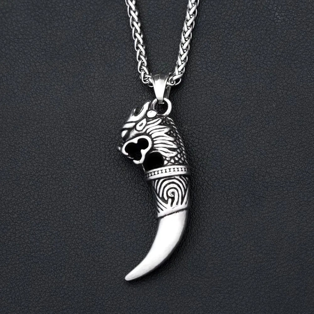 Vintage Viking Wolf Stainless Steel Men's Pendant Necklace