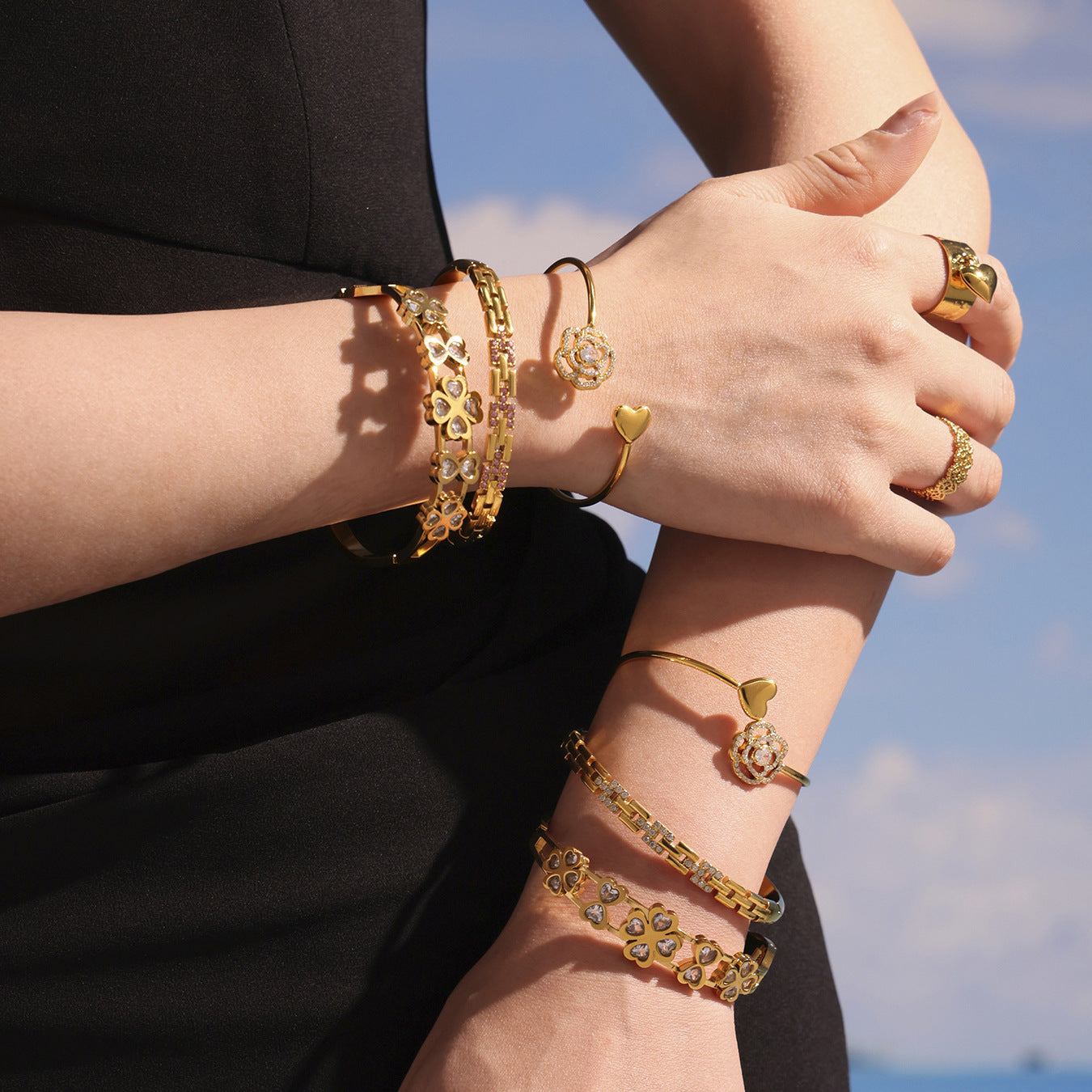 Planderful Zircon Rose Love Open Bracelet For Women