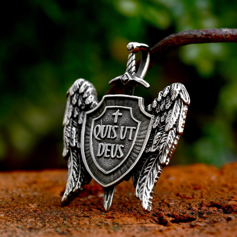 Michael Shield Titanium Steel Angel Wing Pendant - Retro-Inspired Jewelry for Men, Wholesale Available