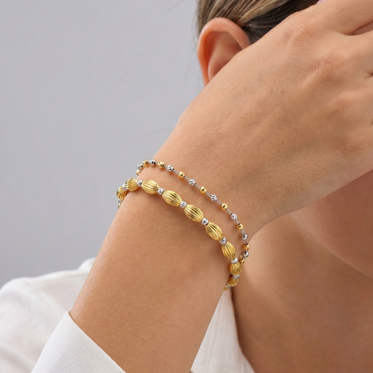 Korean Metal Splicing Beaded Stainless Steel Bracelet