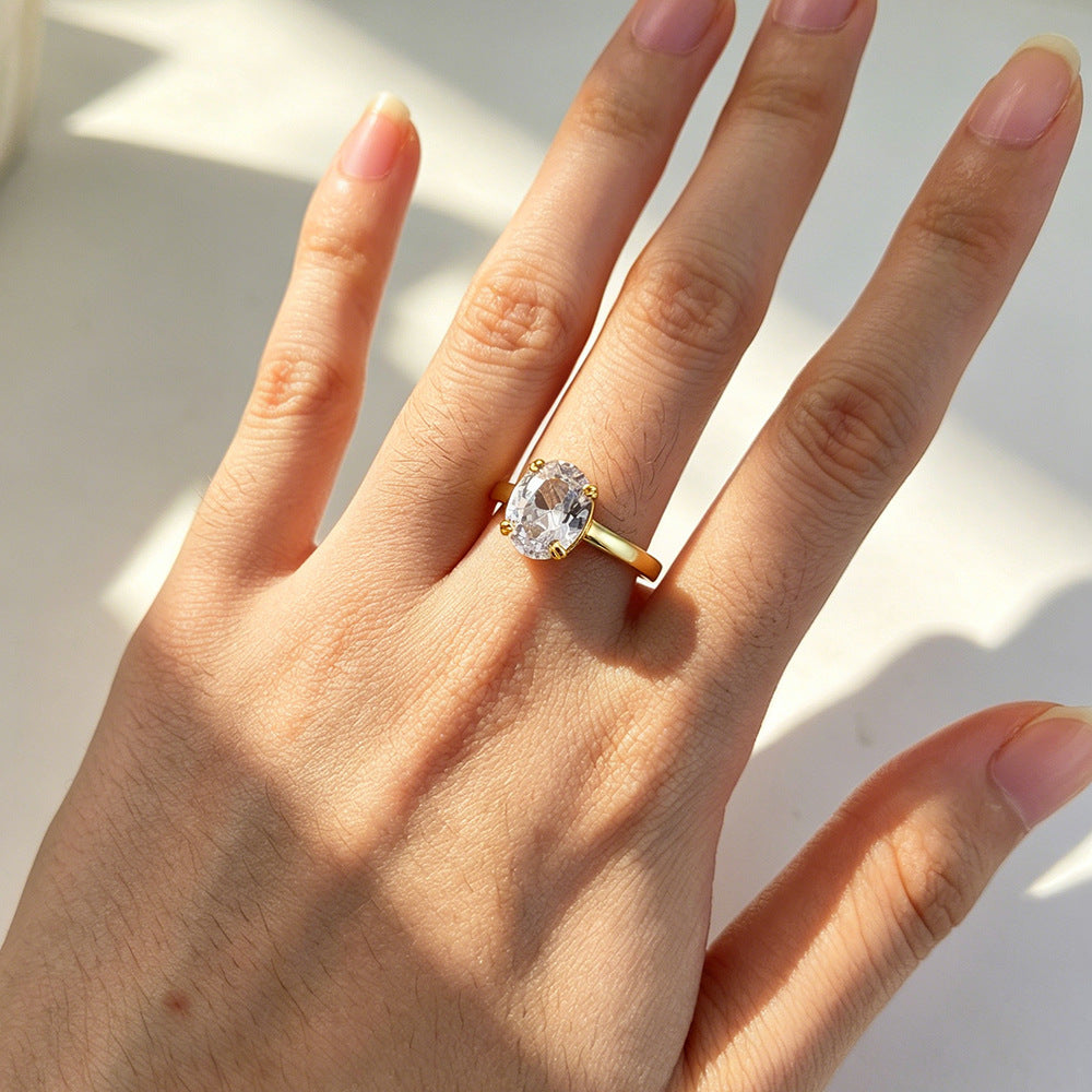Super Flash 5a Oval Zircon Ring S925 Sterling Silver Design Wedding Ring Jewelry
