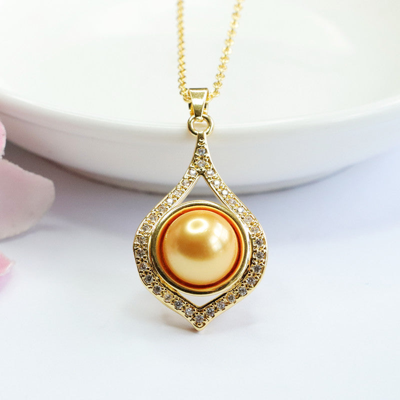 Champagne Shell Pearl Teardrop Pendant — No Chain