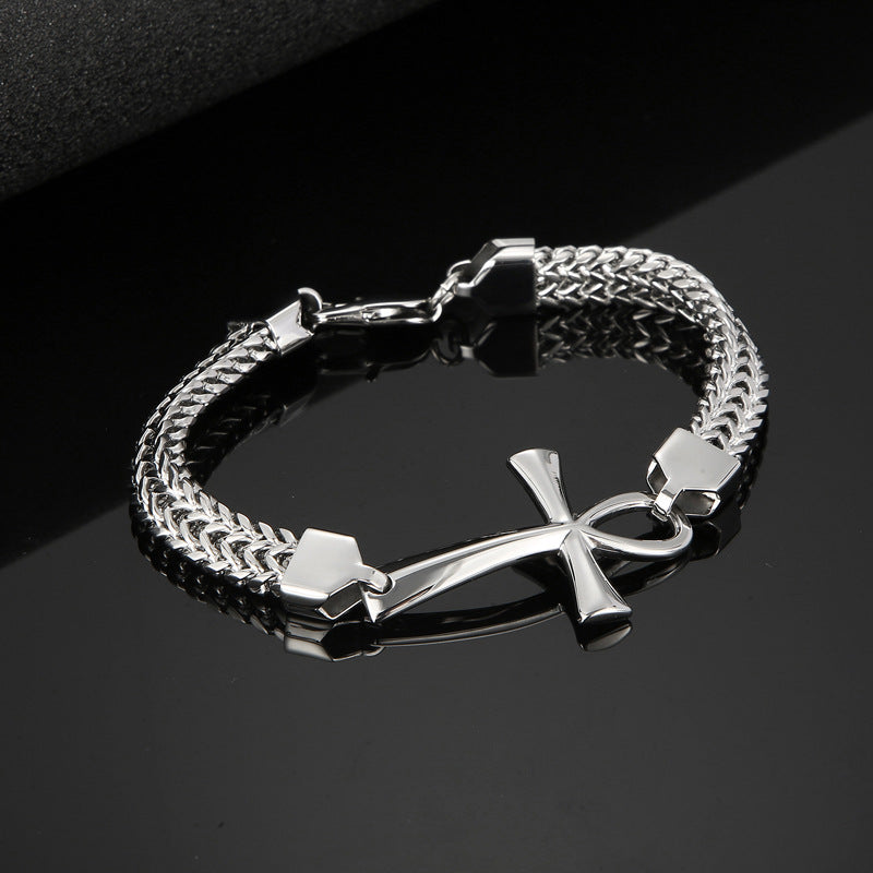 Planderful Mens Egyptian Cross Titanium Bracelet Vintage