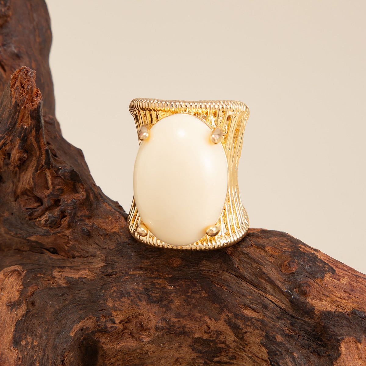 Planderful Geometric Open Ring For Women Brushed Metal Statement Vienna Verve Maillard Stone