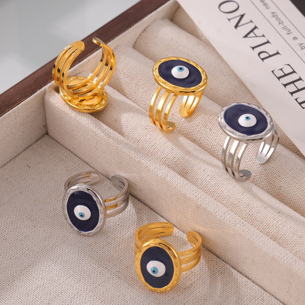 Devil's Eye Titanium Steel Multi-layer Ring with Dripping Oil Design
