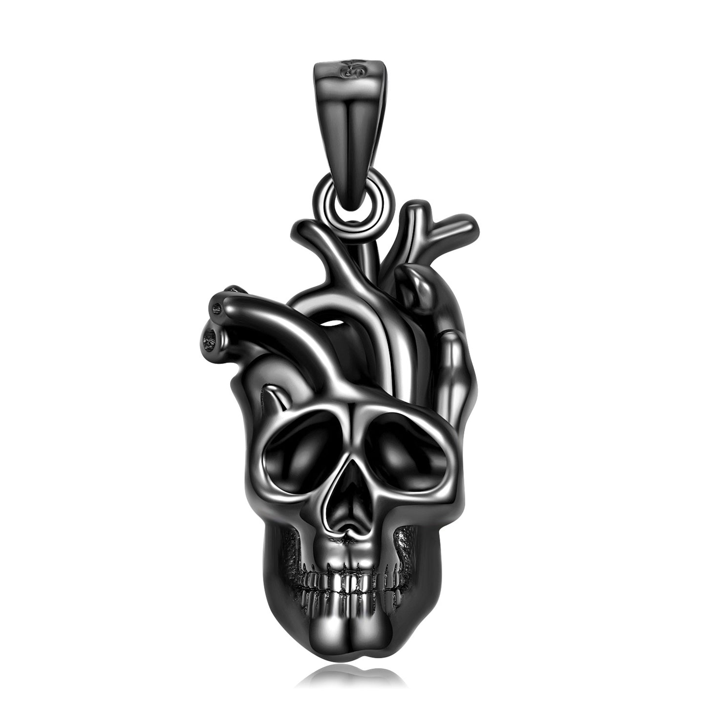 Halloween Black Cardiac Viscera Skull Pendant Silver Necklace