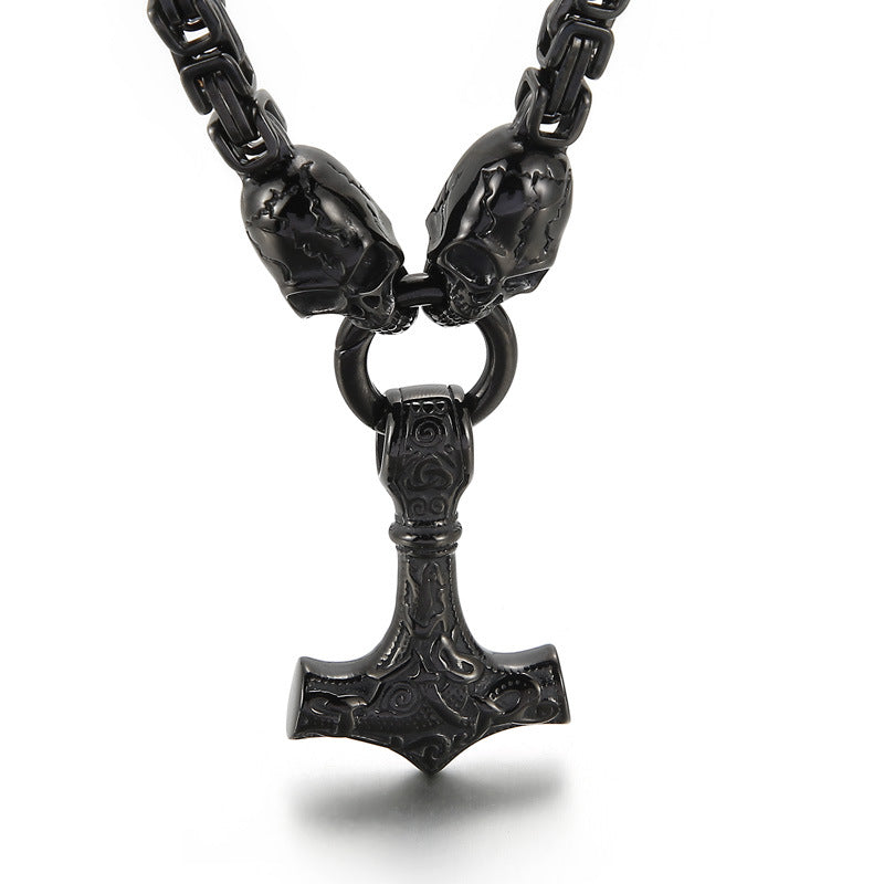 Men's Vintage Thor's Hammer Skull Necklace, Customizable Titanium Steel Pendant, Various Designs Available for Men