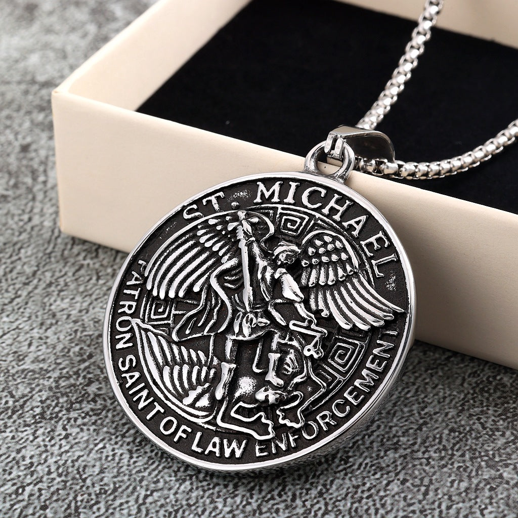 Vintage Angel Stainless Steel Men's Pendant Necklace