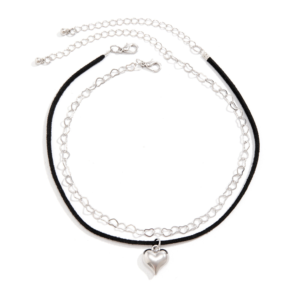 Heart-shaped Gothic Necklace with Flannel Mix and Match Chain Pendant