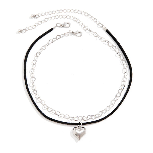 Heart-shaped Gothic Necklace with Flannel Mix and Match Chain Pendant