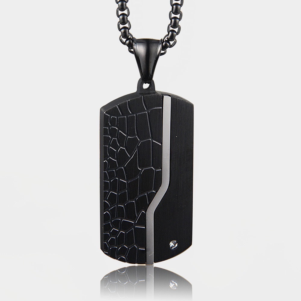 Mens Stainless Steel Necklace Planderful Everyday Genie Black Sand Finish Military Pendant Minimalist Durability For Men