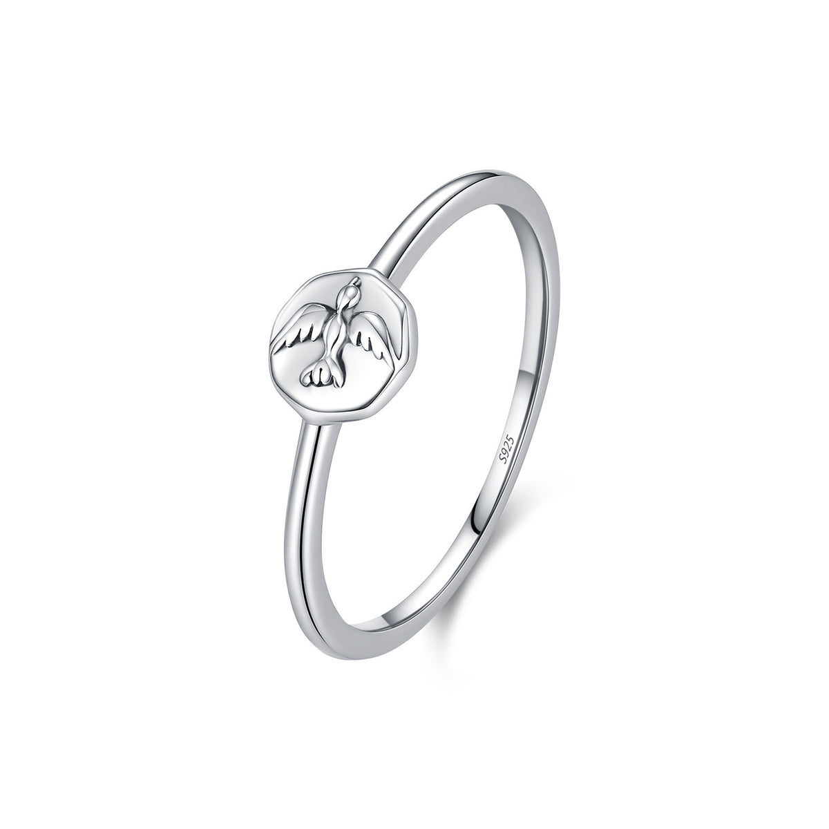 925 Sterling Silver Peace Dove Star Octagonal Ring