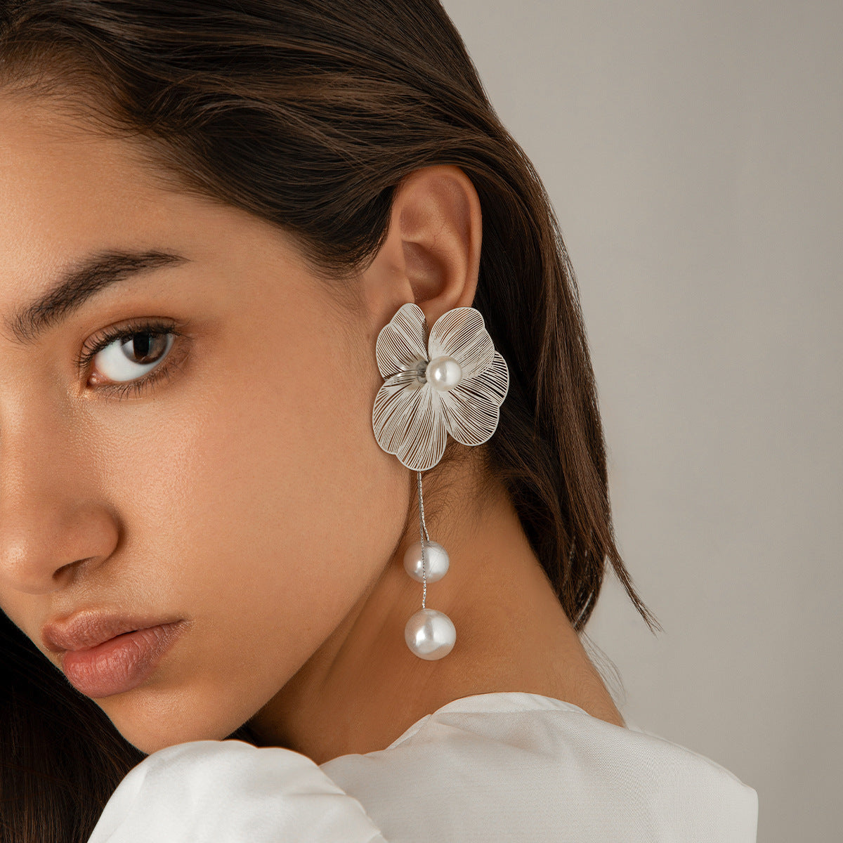 Ginkgo Leaf Stud Earrings By Planderful Vienna Verve Metal Textured Imitation Pearl Statement Earrings For Women