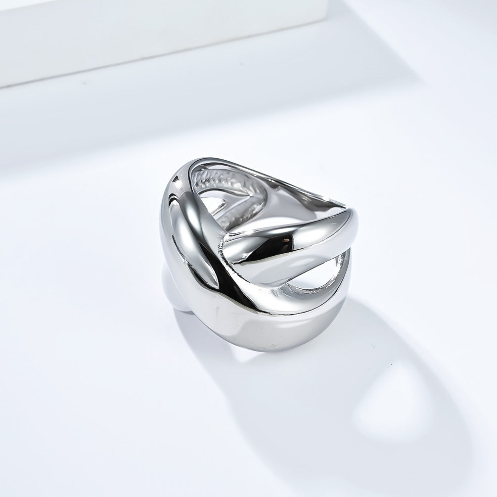 Planderful Stainless Steel Cross Ring Unisex Hollow Irregular Design For Everyday Versatile Wear