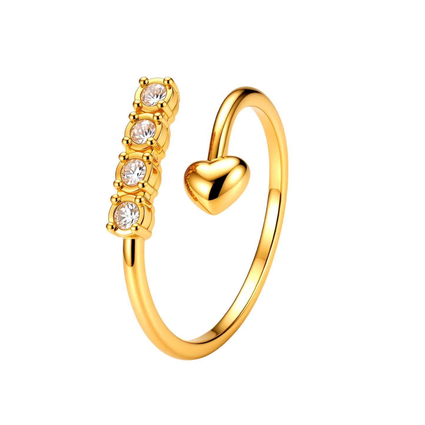 Planderful Everyday Genie Zircon Ring Four Zircon Open Stainless Steel Adjustable Jewelry For Women And Men